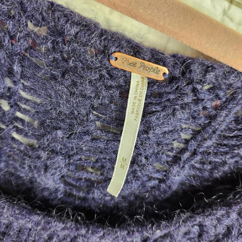 Free People Cable‎ Knit Sweater Pullover Open Knit Purple Boho Size M - Picture 2 of 5